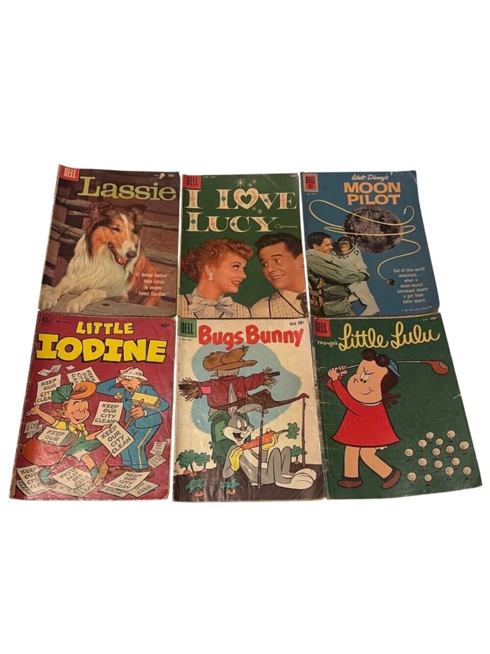 Set Of 6 Dell Vintage Comic Books Lassie I Love Lucy Moon Pilot Bugs Bunny